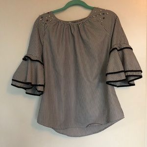Striped blouse with pearl accents